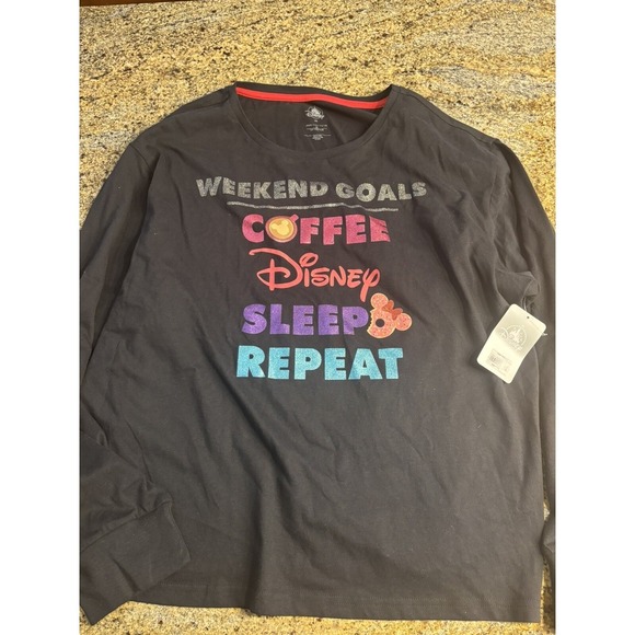 Disney Tops - NWT Disney Weekend Goals Coffee Sleep Repeat Long Sleeve Shirt -‎ 3XL